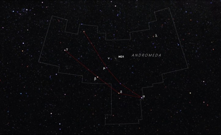 Constelația Andromeda și locul unde se află galaxia M31