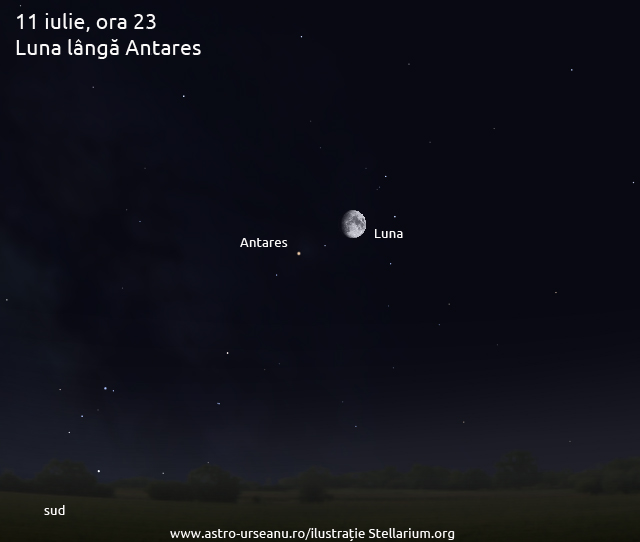 11 iulie, ora 23. Luna și Antares