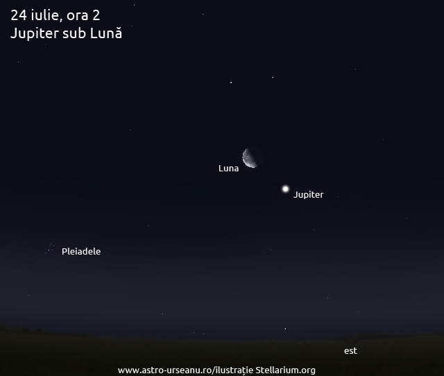 24 iulie, ora 2. Jupiter sub Lună