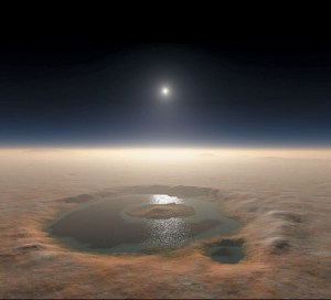 Lac marțian: doar o ilustrație dar acum câteva miliarde de ani realitate Lac marțian: doar o ilustrație dar acum câteva miliarde de ani realitate