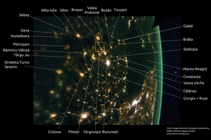 Jumătate de țară noaptea din spațiu. Foto: Foto: Image Science & Analysis Laboratory,  NASA Johnson Space Center