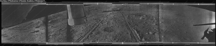 Urmele lui Lunokhod 1 pe Lună, în a treia zi selenară de misiune. Foto: Roskosmos și Russian Academy of Science