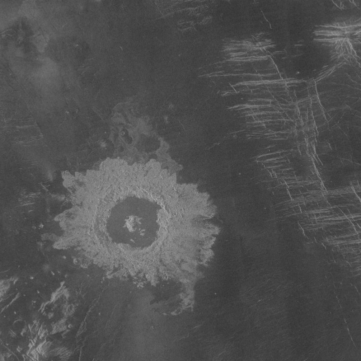 Saskia, crater venusian. Imagine radar: NASA/Magellan Saskia, crater venusian. Imagine radar: NASA/Magellan