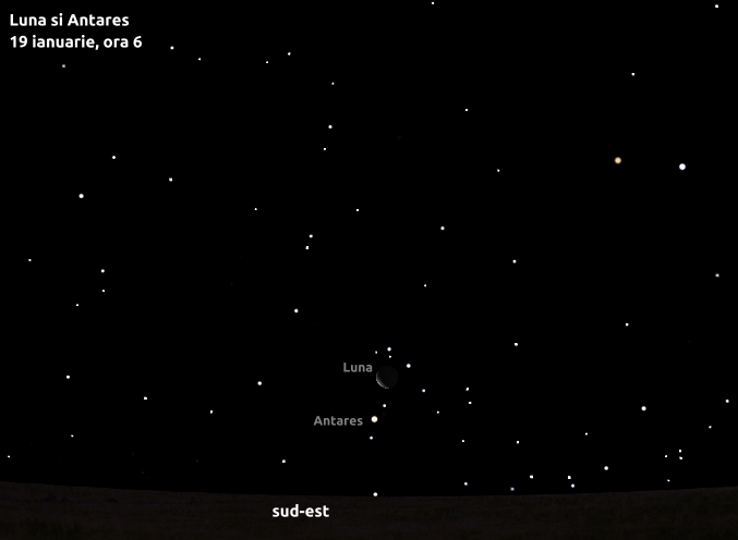 Luna și Antares - 19 ianuarie, ora 6