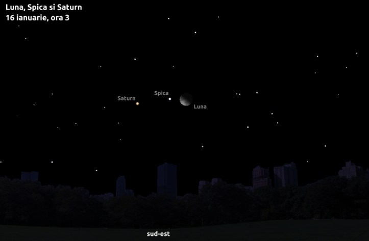 Luna, Spica și Saturn - 16 ianuarie, ora 3