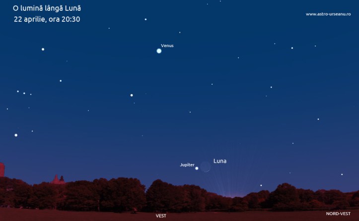 Luna lângă Jupiter pe 22 aprilie