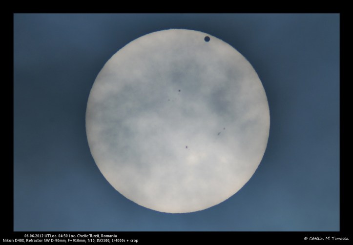 Tranzitul lui Venus. Foto: Cătălin Timosca Tranzitul lui Venus. Foto: Cătălin Timosca