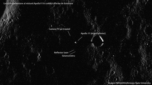 Artefacte Apollo 11 sub iluminare diferită. Foto: NASA/ASU/Arizona State University
