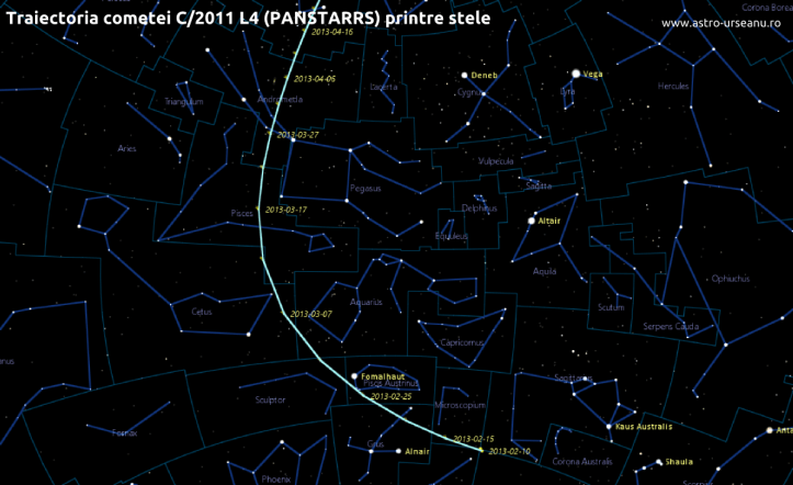 Traiectoria comete C/2011 L4 (PANSTARRS) printre stele