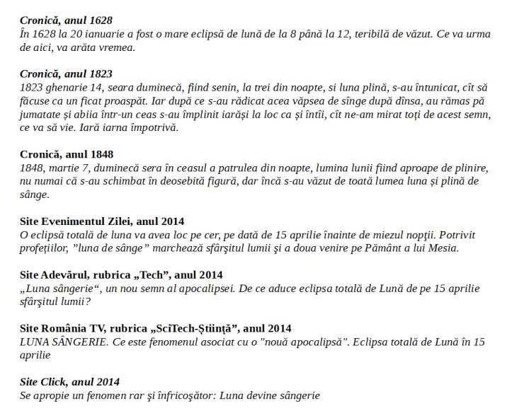Descrieri ale eclipselor de Luna observate din România