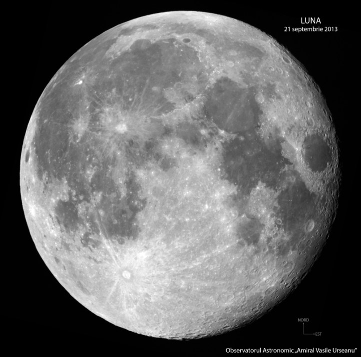 Luna aproape plină. Vedeți pete albe? Foto: Observatorul Astronomic Amiral Vasile Urseanu/Adrian Șonka