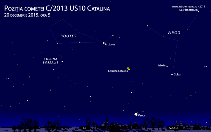 Partea de răsărit a cerului pe 20 decembrie, ora 5 dimineața