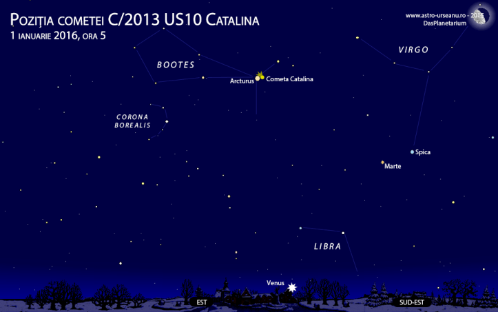 Partea de răsărit a cerului pe 1 ianuarie 2016, ora 5 dimineața