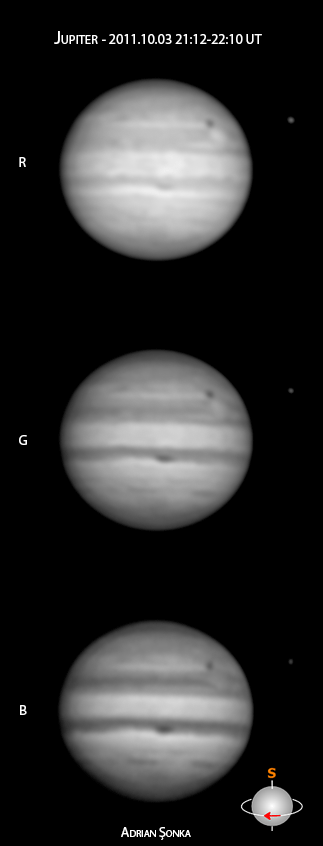 Imagini din seara de 3 octombrie 2011, descompuse în canale de culoare