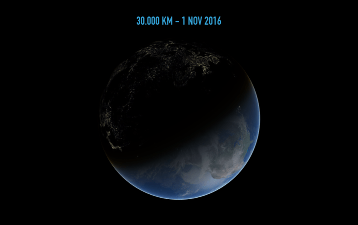 Pământul de la 30.000 de km depărtare. Ilustrație: Adrian Șonka