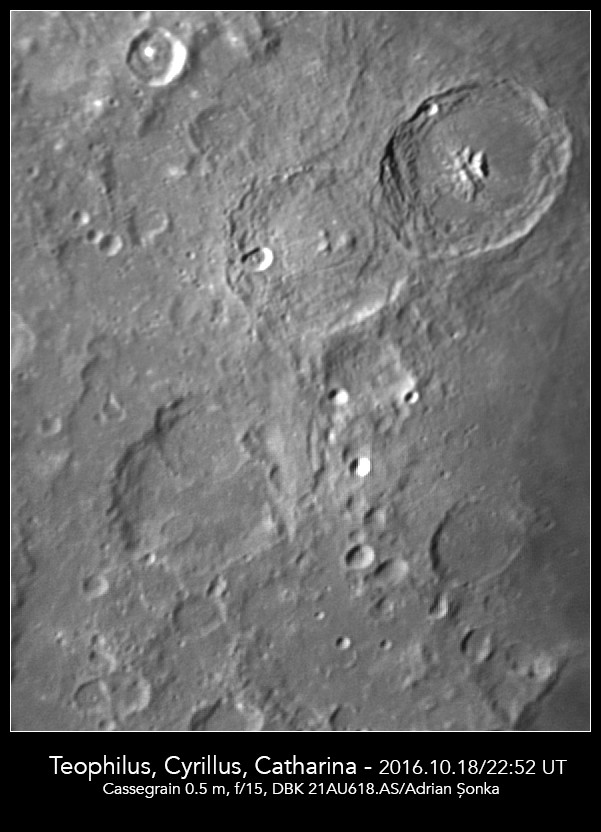 Craterele Teophilus, Cyrillus și Catharina. Foto: Adrian Șonka