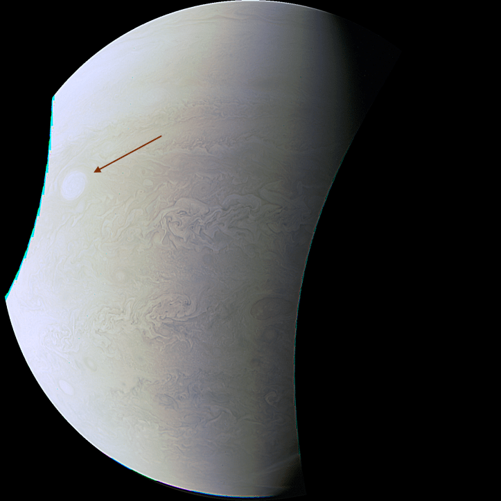 Imagine luată de sonda Juno pe 11 decembrie 2016, ora 19:26 TLR. Sonda se află la Jupiter. Foto: NASA / SwRI / MSSS