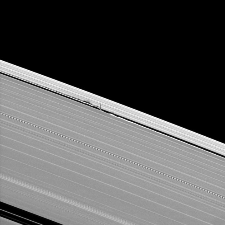 Daphnis și unde în inelul lui Saturn. Imagine din 8 iunie 2009. Foto: NASA/JPL/Space Science Institute