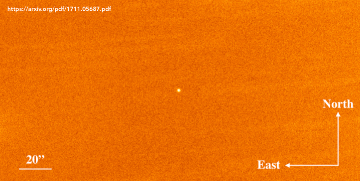 Obiectul insterstelar pe 26 octombrie 2017, fotografiat de Nordic Optical Telescope. Sursa: https://arxiv.org/pdf/1711.05687.pdf