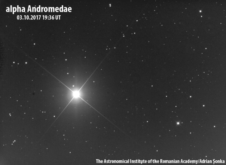 Alpha Andromedae. Imagine: Institutul Astronomic al Academiei Române/Adrian Șonka