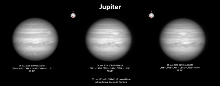 Jupiter în noaptea de 4 spre 5 mai 2018. Foto: Adrian Șonka