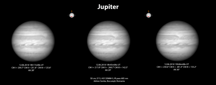 Jupiter în seara de 12 iunie 2018