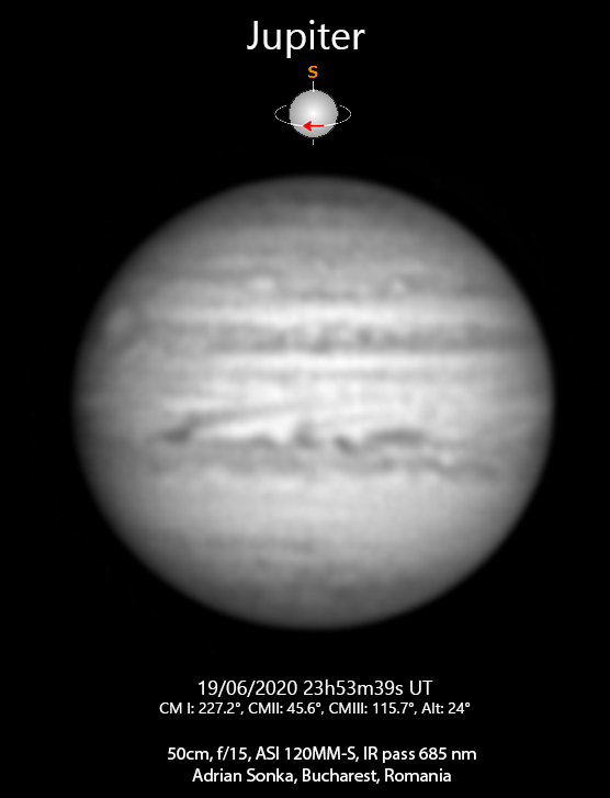 Jupiter pe 19 iunie 2020, ora 23:53 UT