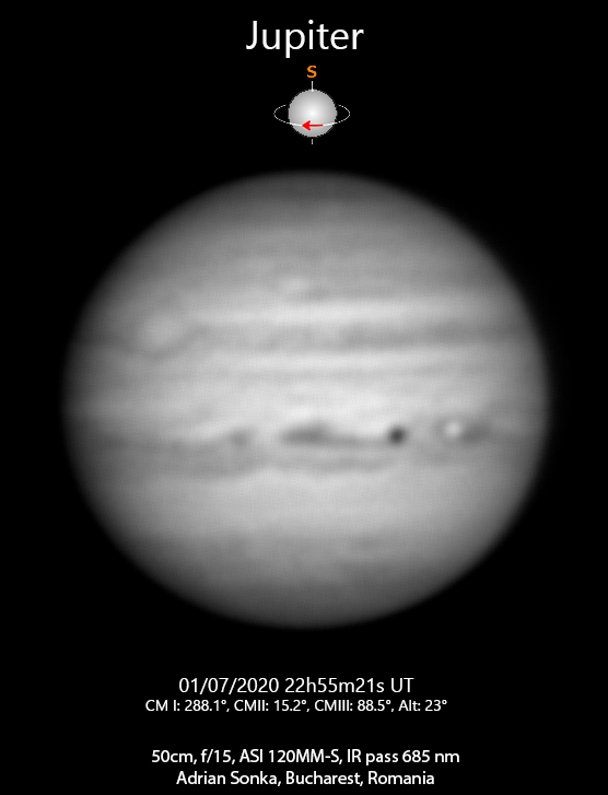 Jupiter în noaptea de 1 spre 2 iulie 2020