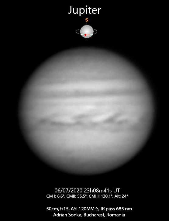 Jupiter pe 6 iulie 2020, ora 23:08 UT